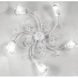 CLARISSA PLAFONIERA ROTONDA 5 LUCI BIANCO PATINATO RAME DIFFUSORI FLOREALI E DETTAGLI IN CRISTALLO CRISTALENSI LUX - Cristalensi 2