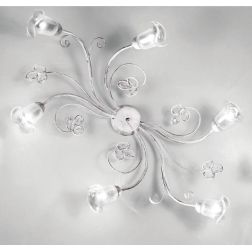 CLARISSA PLAFONIERA CLASSICA 6 LUCI BIANCO PATINATO RAME DIFFUSORI FLOREALI E DETTAGLI IN CRISTALLO CRISTALENSI LUX - Cristalens 2