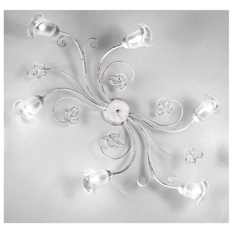 CLARISSA PLAFONIERA CLASSICA 6 LUCI BIANCO PATINATO RAME DIFFUSORI FLOREALI E DETTAGLI IN CRISTALLO CRISTALENSI LUX - Cristalens