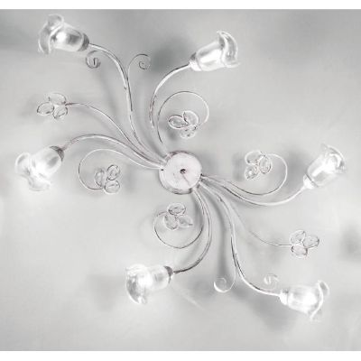 CLARISSA PLAFONIERA CLASSICA 6 LUCI BIANCO PATINATO RAME DIFFUSORI FLOREALI E DETTAGLI IN CRISTALLO CRISTALENSI LUX - Cristalens