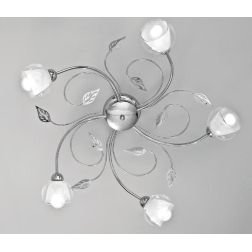 GINEVRA PL5 PLAFONIERA CLASSICA 5 LUCI IN METALLO CROMO CON DIFFUSORI IN VETRO CRISTALENSI LUX - Cristalensi Shop Online 2