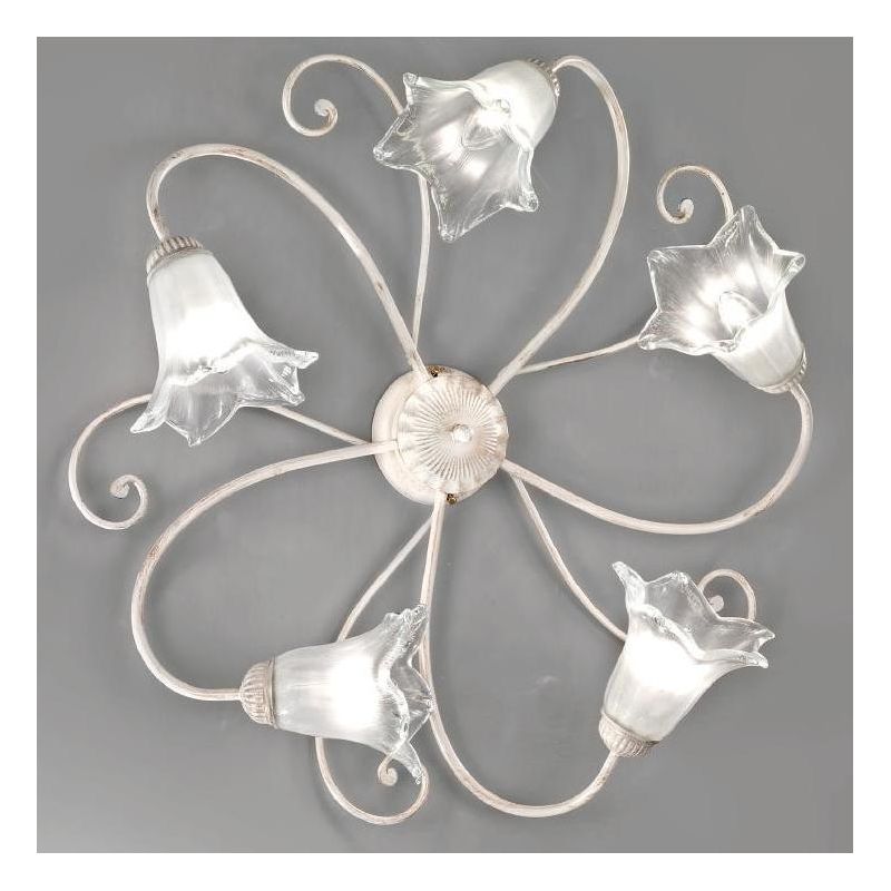 GIOIA PLAFONIERA CLASSICA AVORIO ANTICO ECONOMICA CON RICCIOLI E DIFFUSORI IN VETRO CRISTALENSI LUX - Cristalensi Shop Online
