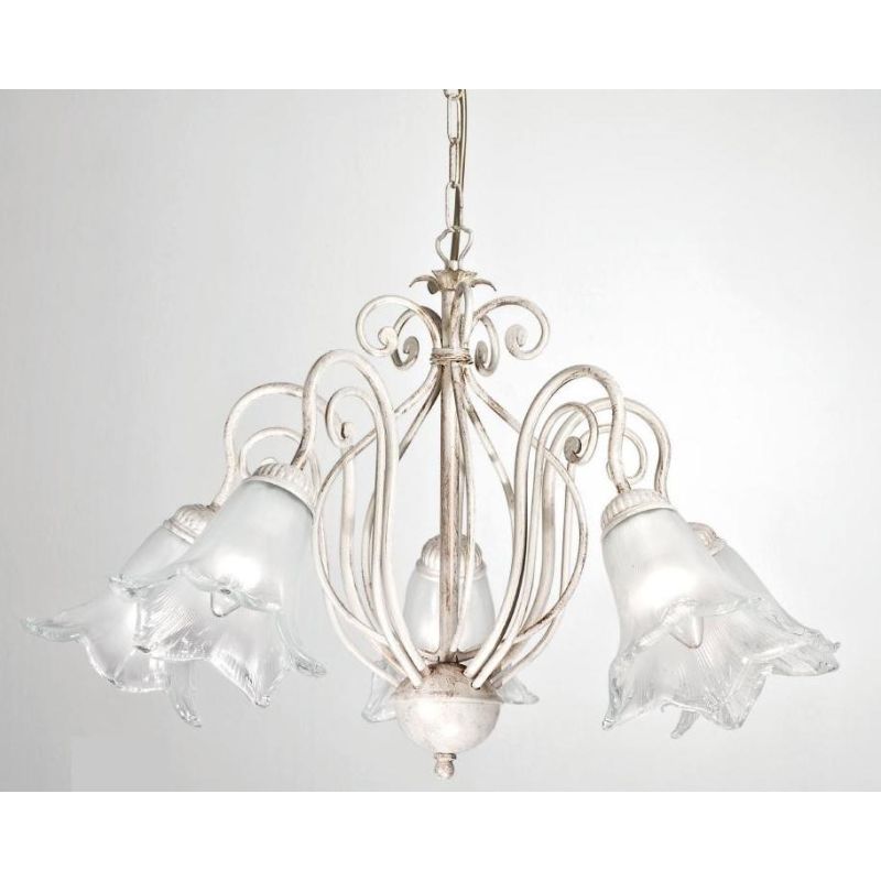 GIOIA LAMPADARIO COLORE AVORIO ANTICO CLASSICO ED ECONOMICO CON RICCIOLI E DIFFUSORI IN VETRO CRISTALENSI LUX - Cristalensi Shop