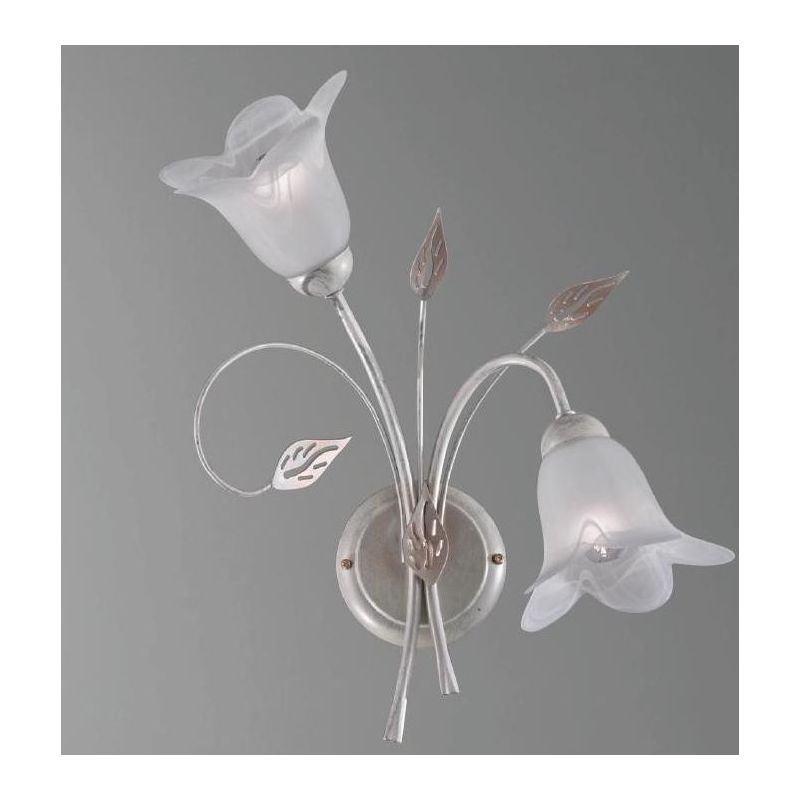 GRETA APPLIQUE 2 LUCI METALLO BIANCO ANTICO CON DIFFUSORI FLOREALI IN VETRO CLASSICA ED ECONOMICA CRISTALENSI LUX - Cristalensi
