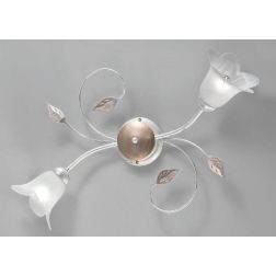 GRETA PL2 PLAFONIERA APPLIQUE 2 LUCI METALLO BIANCO ANTICO CON DIFFUSORI FLOREALI IN VETRO ECONOMICA CRISTALENSI LUX - Cristalen 2