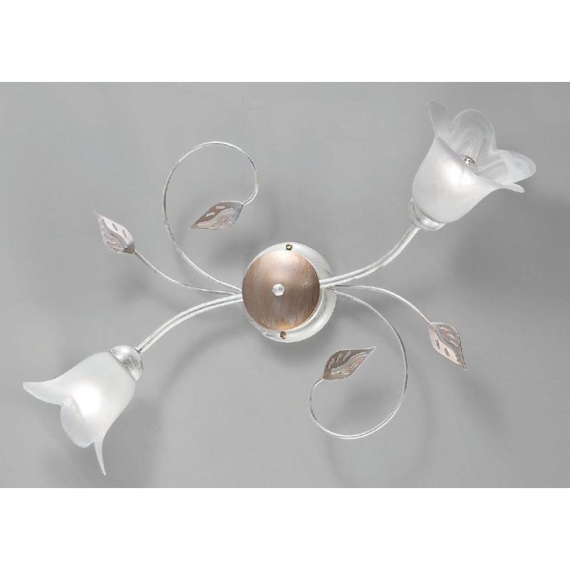 GRETA PL2 PLAFONIERA APPLIQUE 2 LUCI METALLO BIANCO ANTICO CON DIFFUSORI FLOREALI IN VETRO ECONOMICA CRISTALENSI LUX - Cristalen