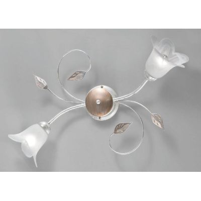 GRETA PL2 PLAFONIERA APPLIQUE 2 LUCI METALLO BIANCO ANTICO CON DIFFUSORI FLOREALI IN VETRO ECONOMICA CRISTALENSI LUX - Cristalen