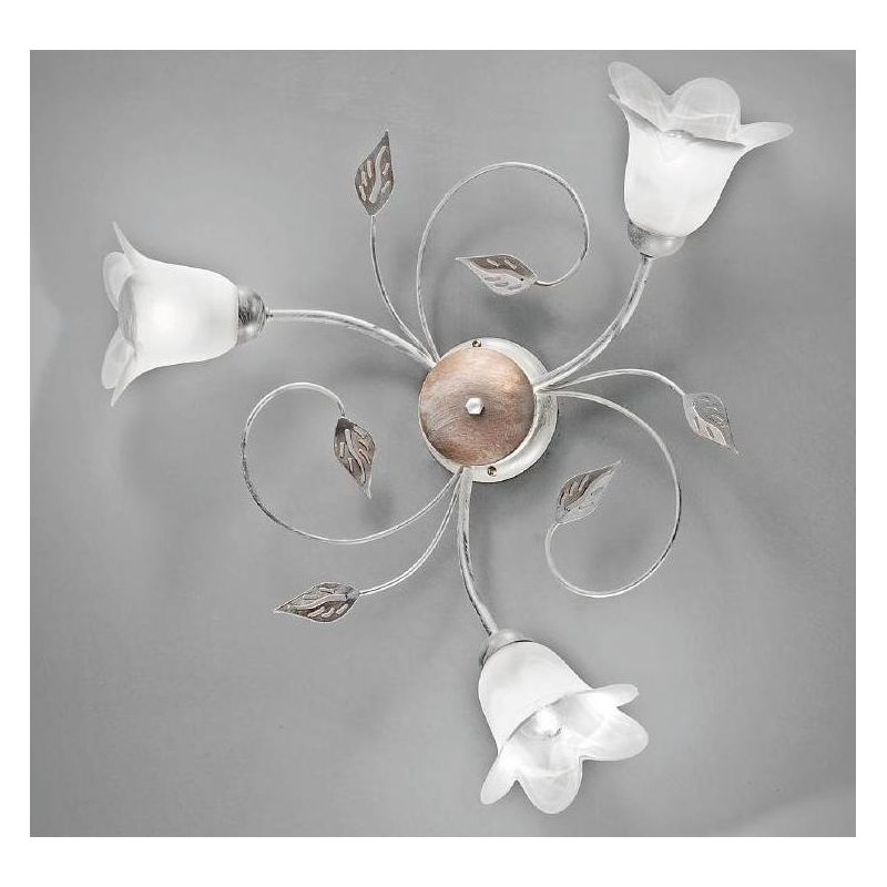 GRETA PL3 PLAFONIERA 3 LUCI METALLO BIANCO ANTICO CON DIFFUSORI FLOREALI IN VETRO ECONOMICA CRISTALENSI LUX - Cristalensi Shop O