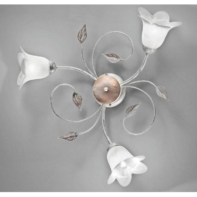 GRETA PL3 PLAFONIERA 3 LUCI METALLO BIANCO ANTICO CON DIFFUSORI FLOREALI IN VETRO ECONOMICA CRISTALENSI LUX - Cristalensi Shop O