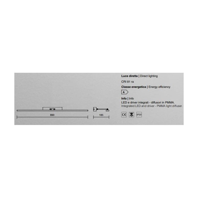 LAMPADA PARETE PER SPECCHIO QUADRO LARGHEZZA 89 CM LED 18W CROMO LUCIDO DOPPIO SNODO ISYLUCE - Cristalensi Shop Online