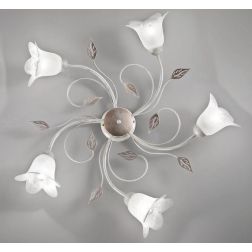 GRETA PL5 PLAFONIERA 5 LUCI METALLO BIANCO ANTICO CON DIFFUSORI FLOREALI IN VETRO ECONOMICA CRISTALENSI LUX - Cristalensi Shop O 2
