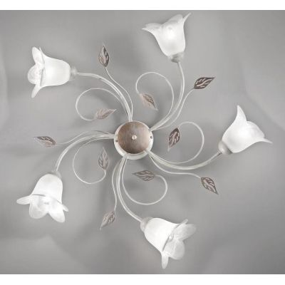 GRETA PL5 PLAFONIERA 5 LUCI METALLO BIANCO ANTICO CON DIFFUSORI FLOREALI IN VETRO ECONOMICA CRISTALENSI LUX - Cristalensi Shop O