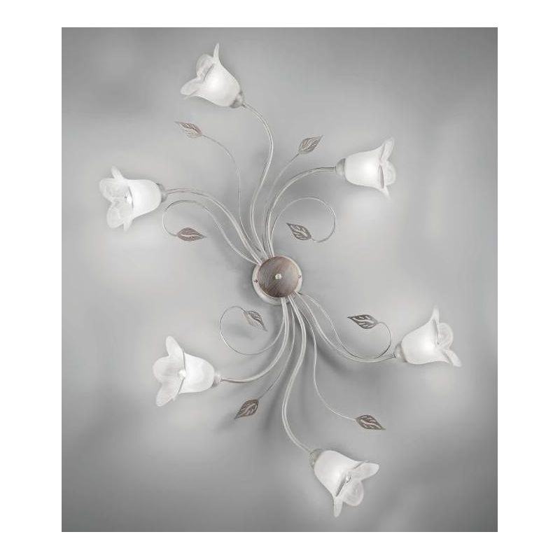 GRETA PLAFONIERA METALLO BIANCO ANTICO CON DIFFUSORI FLOREALI IN VETRO CLASSICA ED ECONOMICA CRISTALENSI LUX - Cristalensi Shop