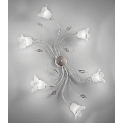 GRETA PLAFONIERA METALLO BIANCO ANTICO CON DIFFUSORI FLOREALI IN VETRO CLASSICA ED ECONOMICA CRISTALENSI LUX - Cristalensi Shop