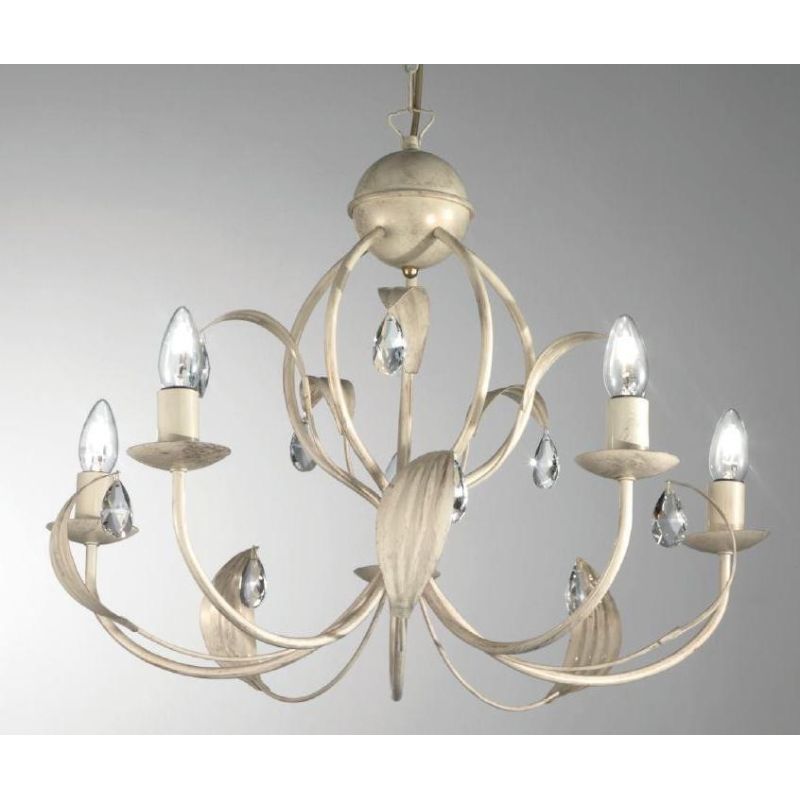 LANCIA SOSPENSIONE 5 LUCI CLASSICA IN METALLO AVORIO PATINATO ORO CON LAMPADINE A VISTA CRISTALENSI LUX - Cristalensi Shop Onlin