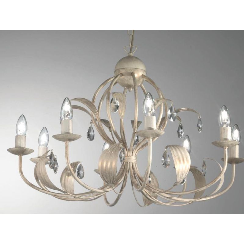 LANCIA LAMPADARIO 8 LUCI CLASSICO IN METALLO AVORIO PATINATO ORO CON LAMPADINE A VISTA CRISTALENSI LUX - Cristalensi Shop Online