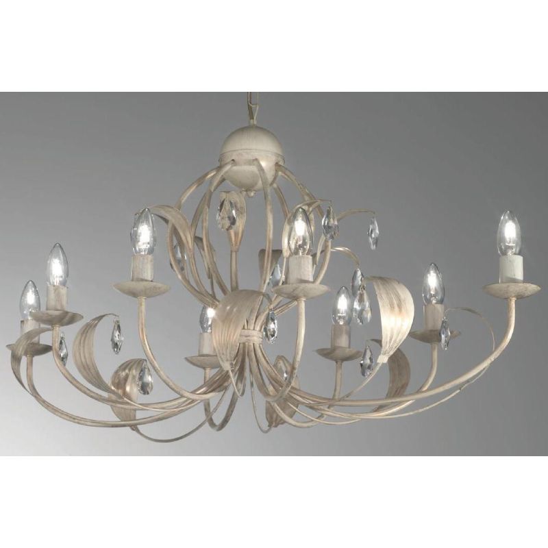 LANCIA SOSPENSIONE 8 LUCI OVALE CLASSICA IN METALLO AVORIO PATINATO ORO CON LAMPADINE A VISTA CRISTALENSI LUX - Cristalensi Shop