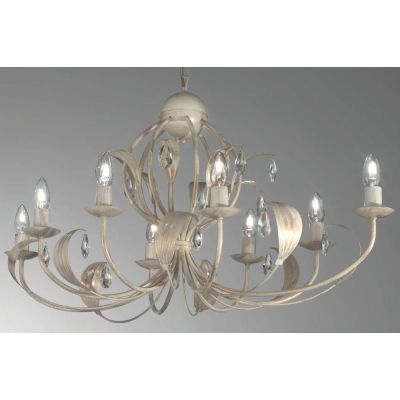 LANCIA SOSPENSIONE 8 LUCI OVALE CLASSICA IN METALLO AVORIO PATINATO ORO CON LAMPADINE A VISTA CRISTALENSI LUX - Cristalensi Shop