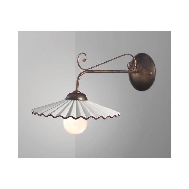 LIBERTY APPLIQUE RUSTICA IN METALLO RUGGINE CON PIATTO PLISSE IN CERAMICA BIANCA CRISTALENSI LUX - Cristalensi Shop Online