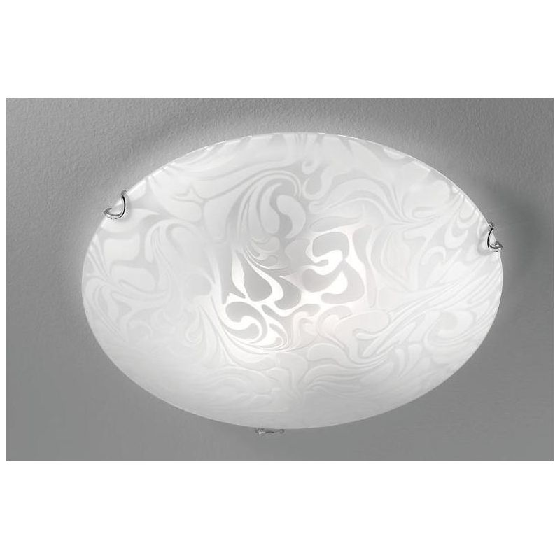 MARMO PLAFONIERA ROTONDA CLASSICA D30 IN VETRO BIANCO DAMASCATO ECONOMICA CRISTALENSI LUX - Cristalensi Shop Online