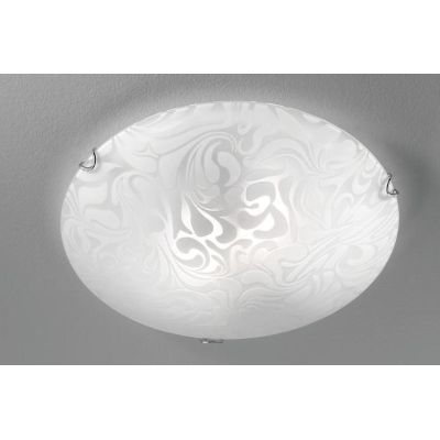 MARMO PLAFONIERA ROTONDA CLASSICA D30 IN VETRO BIANCO DAMASCATO ECONOMICA CRISTALENSI LUX - Cristalensi Shop Online