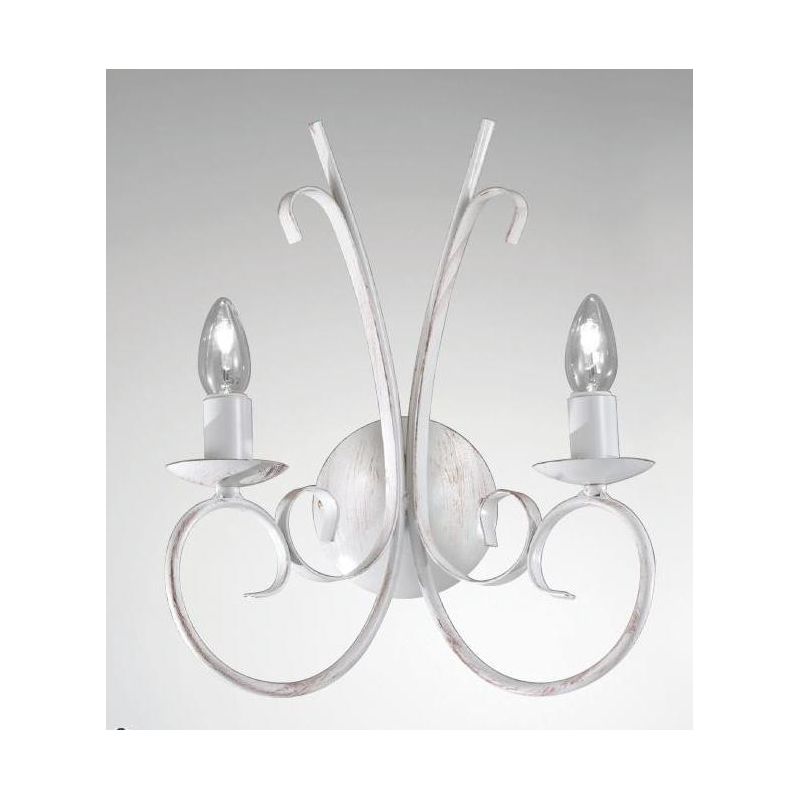 PARIGI APPLIQUE 2 LUCI IN METALLO BIANCO INVECCHIATO CON LAMPADINE A VISTA CRISTALENSI LUX - Cristalensi Shop Online