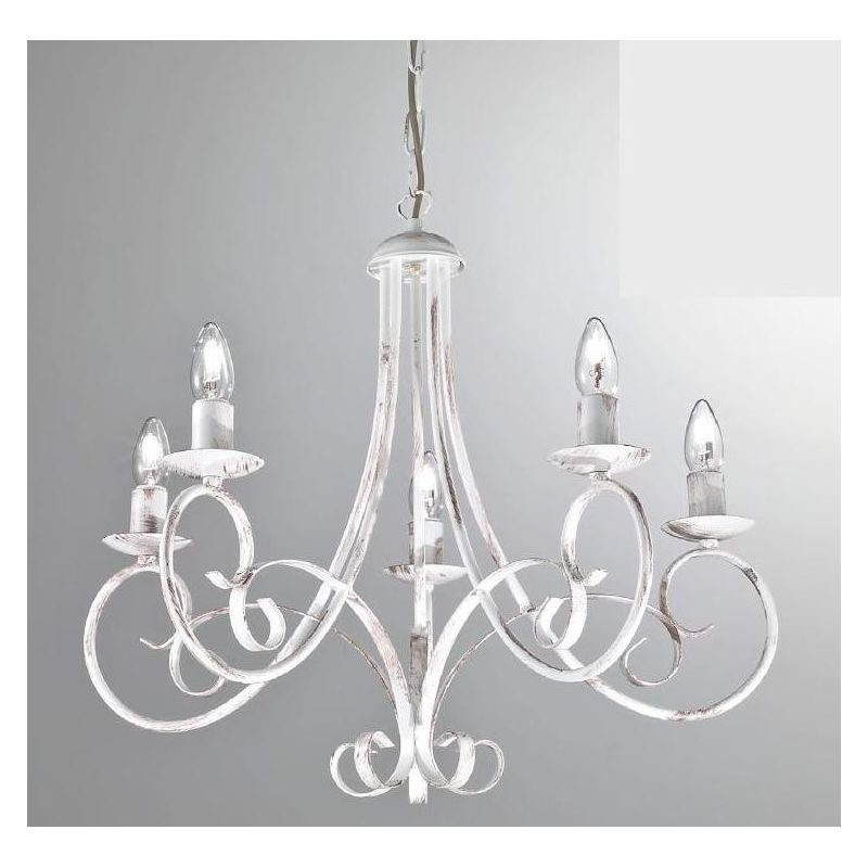 PARIGI LAMPADARIO A BRACCI 5 LUCI IN METALLO BIANCO CON LAMPADINE A VISTA CRISTALENSI LUX - Cristalensi Shop Online