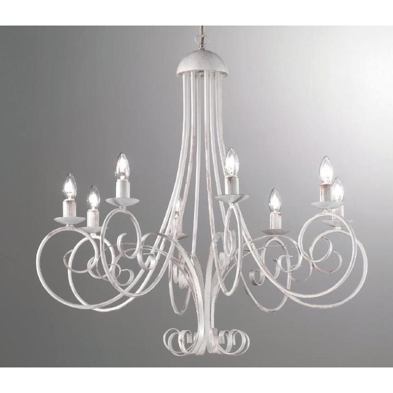 PARIGI LAMPADARIO A BRACCI 8 LUCI IN METALLO BIANCO CON LAMPADINE A VISTA CRISTALENSI LUX - Cristalensi Shop Online