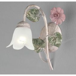 PRIMAVERA APPLIQUE CLASSICA 1 LUCE AVORIO DECORATA CON FIORI ROSA E FOGLIE VERDI CRISTALENSI LUX - Cristalensi Shop Online 2