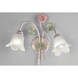PRIMAVERA APPLIQUE 2 LUCI CLASSICA AVORIO DECORATA CON FIORI ROSA E FOGLIE VERDI CRISTALENSI LUX - Cristalensi Shop Online 2