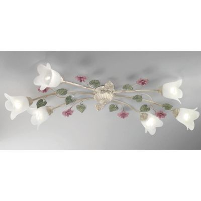 PRIMAVERA PLAFONIERA IN STILE CLASSICO AVORIO DECORATA CON FIORI ROSA E FOGLIE VERDI CRISTALENSI LUX - Cristalensi Shop Online