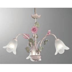 PRIMAVERA LAMPADARIO FLOREALE 3 LUCI CLASSICO AVORIO CON DETTAGLI ROSA E VERDI CRISTALENSI LUX - Cristalensi Shop Online 2