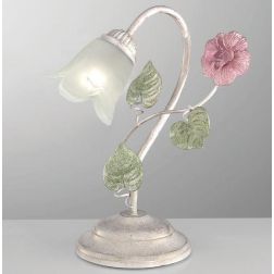 PRIMAVERA LAMPADA DA TAVOLO CLASSICA AVORIO DECORATA CON FIORI ROSA E FOGLIE VERDI CRISTALENSI LUX - Cristalensi Shop Online 2