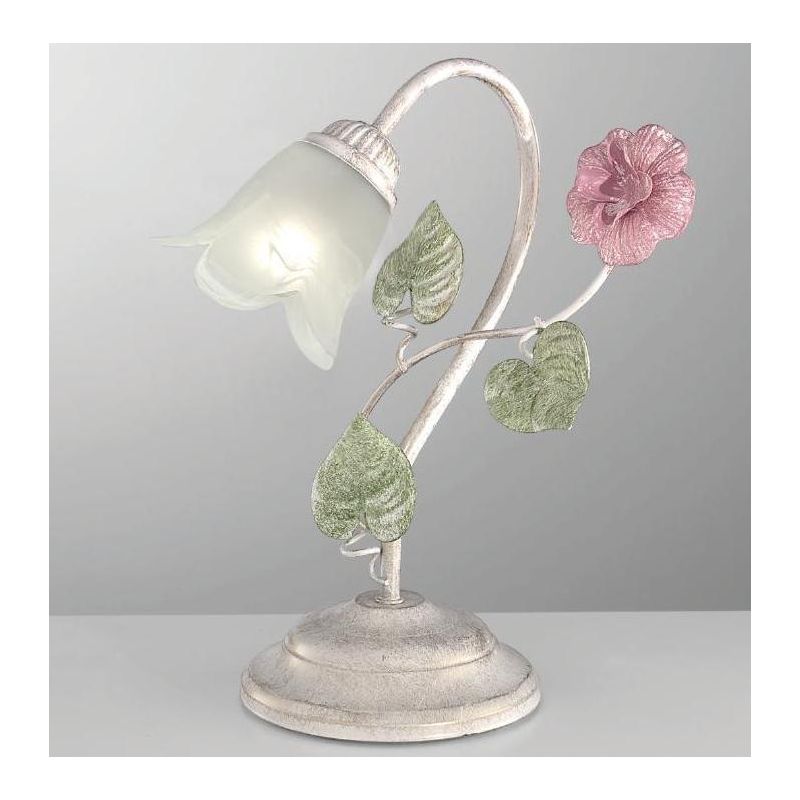 PRIMAVERA LAMPADA DA TAVOLO CLASSICA AVORIO DECORATA CON FIORI ROSA E FOGLIE VERDI CRISTALENSI LUX - Cristalensi Shop Online