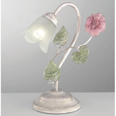 PRIMAVERA LAMPADA DA TAVOLO CLASSICA AVORIO DECORATA CON FIORI ROSA E FOGLIE VERDI CRISTALENSI LUX - Cristalensi Shop Online
