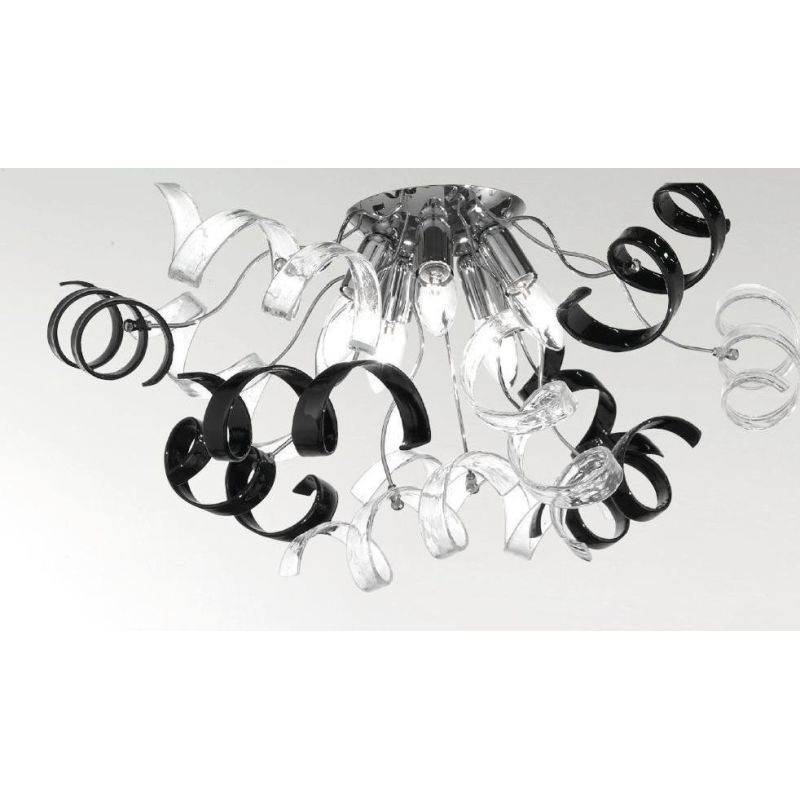 RICCIOLO PLAFONIERA MODERNA FINITURA CROMO CON RICCIOLI DECORATIVI IN VETRO COLORATO CRISTALENSI LUX - Cristalensi Shop Online