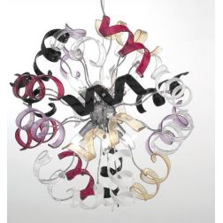 RICCIOLO SOSPENSIONE MODERNA FINITURA CROMO CON RICCIOLI IN VETRO COLORATO CRISTALENSI LUX - Cristalensi Shop Online 2