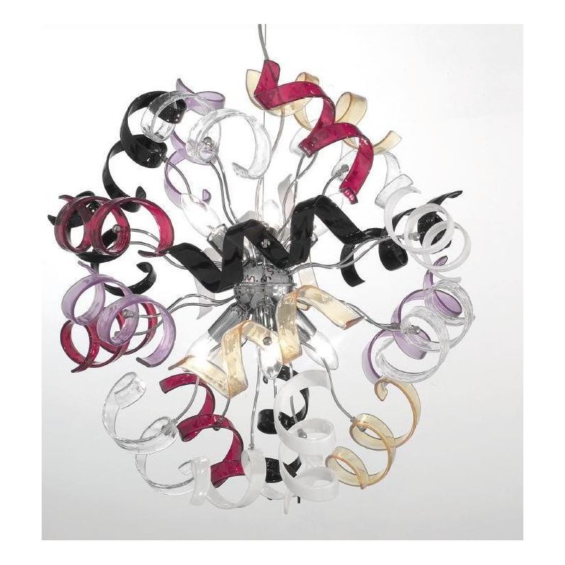 RICCIOLO SOSPENSIONE MODERNA FINITURA CROMO CON RICCIOLI IN VETRO COLORATO CRISTALENSI LUX - Cristalensi Shop Online
