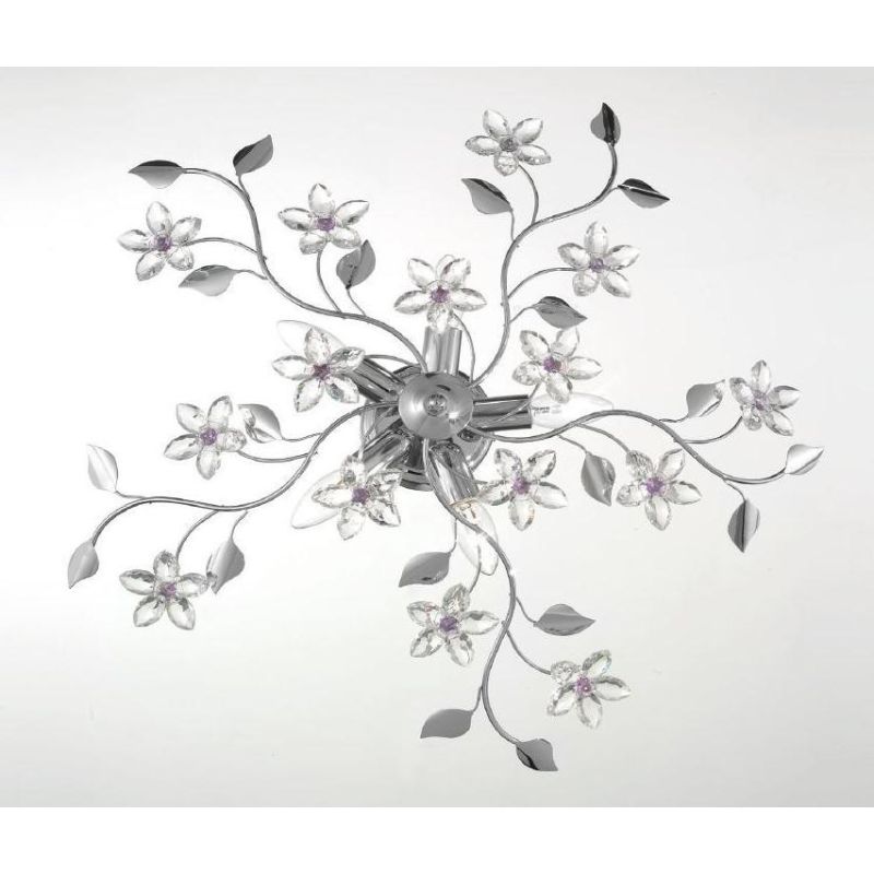 SANDRA PLAFONIERA CLASSICA 5 LUCI CROMO CON FIORI DECORATIVI IN CRISTALLO CRISTALENSI LUX - Cristalensi Shop Online
