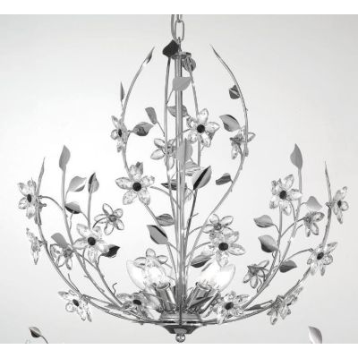 SANDRA SOSPENSIONE STILE CLASSICO 5 LUCI CROMO CON FIORI DECORATIVI IN CRISTALLO CRISTALENSI LUX - Cristalensi Shop Online