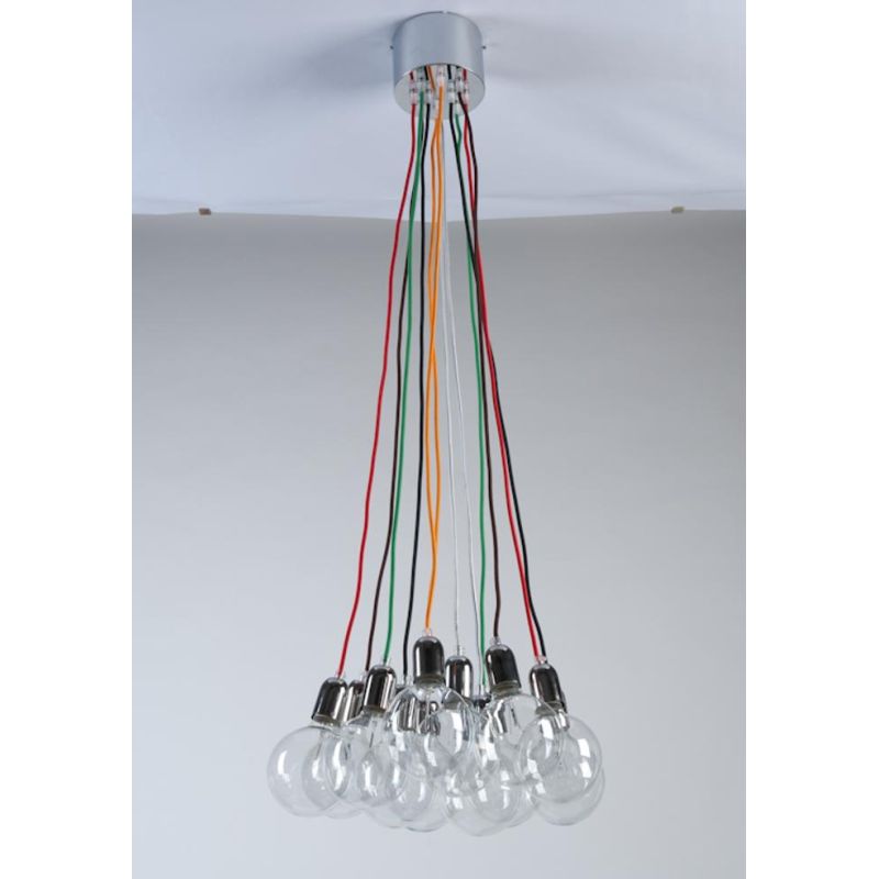 BOLLE SISTEMA DI ILLUMINAZIONE 12 LUCI CON CAVI SETA MULTICOLOR CRISTALENSI OTTONE - Cristalensi Shop Online