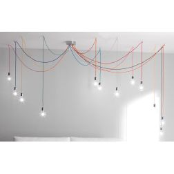 BOLLE SISTEMA DI ILLUMINAZIONE 12 LUCI CON CAVI CM 500 SETA MULTICOLOR CRISTALENSI OTTONE - Cristalensi Shop Online