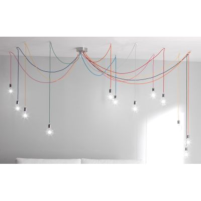 BOLLE SISTEMA DI ILLUMINAZIONE 12 LUCI CON CAVI CM 500 SETA MULTICOLOR CRISTALENSI OTTONE - Cristalensi Shop Online