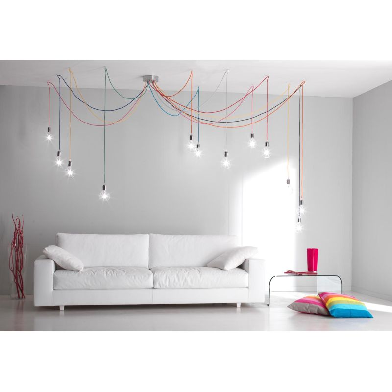 BOLLE SISTEMA DI ILLUMINAZIONE 12 LUCI CON CAVI CM 500 SETA MULTICOLOR CRISTALENSI OTTONE - Cristalensi Shop Online