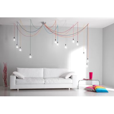 BOLLE SISTEMA DI ILLUMINAZIONE 12 LUCI CON CAVI CM 500 SETA MULTICOLOR CRISTALENSI OTTONE - Cristalensi Shop Online