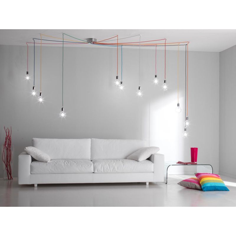 BOLLE SISTEMA DI ILLUMINAZIONE 12 LUCI CON CAVI CM 500 SETA MULTICOLOR CRISTALENSI OTTONE - Cristalensi Shop Online