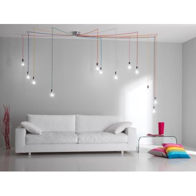 BOLLE SISTEMA DI ILLUMINAZIONE 12 LUCI CON CAVI CM 500 SETA MULTICOLOR CRISTALENSI OTTONE - Cristalensi Shop Online