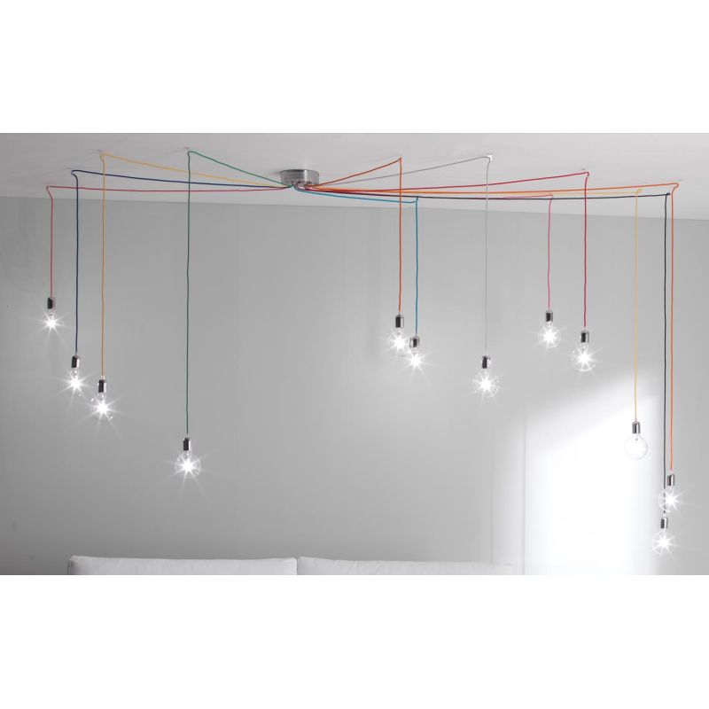 BOLLE SISTEMA DI ILLUMINAZIONE 12 LUCI CON CAVI CM 500 SETA MULTICOLOR CRISTALENSI OTTONE - Cristalensi Shop Online