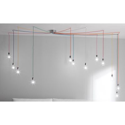 BOLLE SISTEMA DI ILLUMINAZIONE 12 LUCI CON CAVI CM 500 SETA MULTICOLOR CRISTALENSI OTTONE - Cristalensi Shop Online