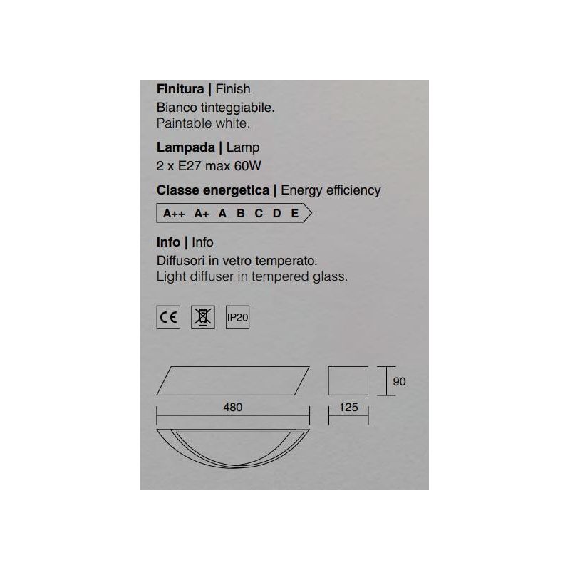 ISYLUCE SBIECO GRANDE APPLIQUE VERNICIABILE 2XE27 MODERNA ECONOMICA ISYLUCE - Cristalensi Shop Online